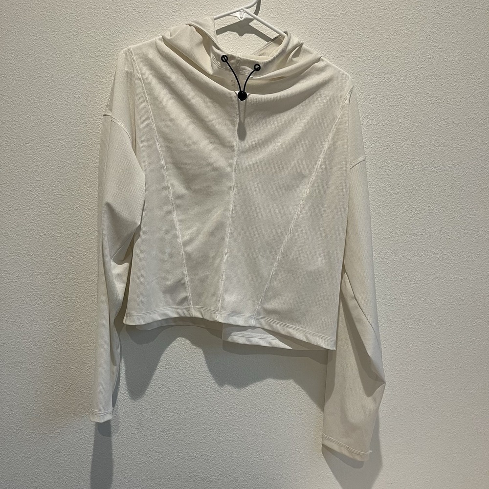 Women's Size L Crop Hoodie White Mesh Sweatshirt Hooded Cinch Sports illstrate